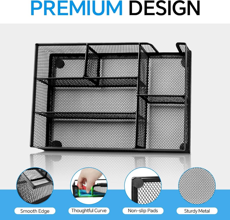 Kciplab Desk Drawer Organizer, Office Drawer Divider Organizer Tray with 6 Compartments, Metal Mesh Desktop Organization and Accessories for Stationery Makeup Kitchen Toolroom School ＆Office, 12.6x8.27x1.6 in - Image 3